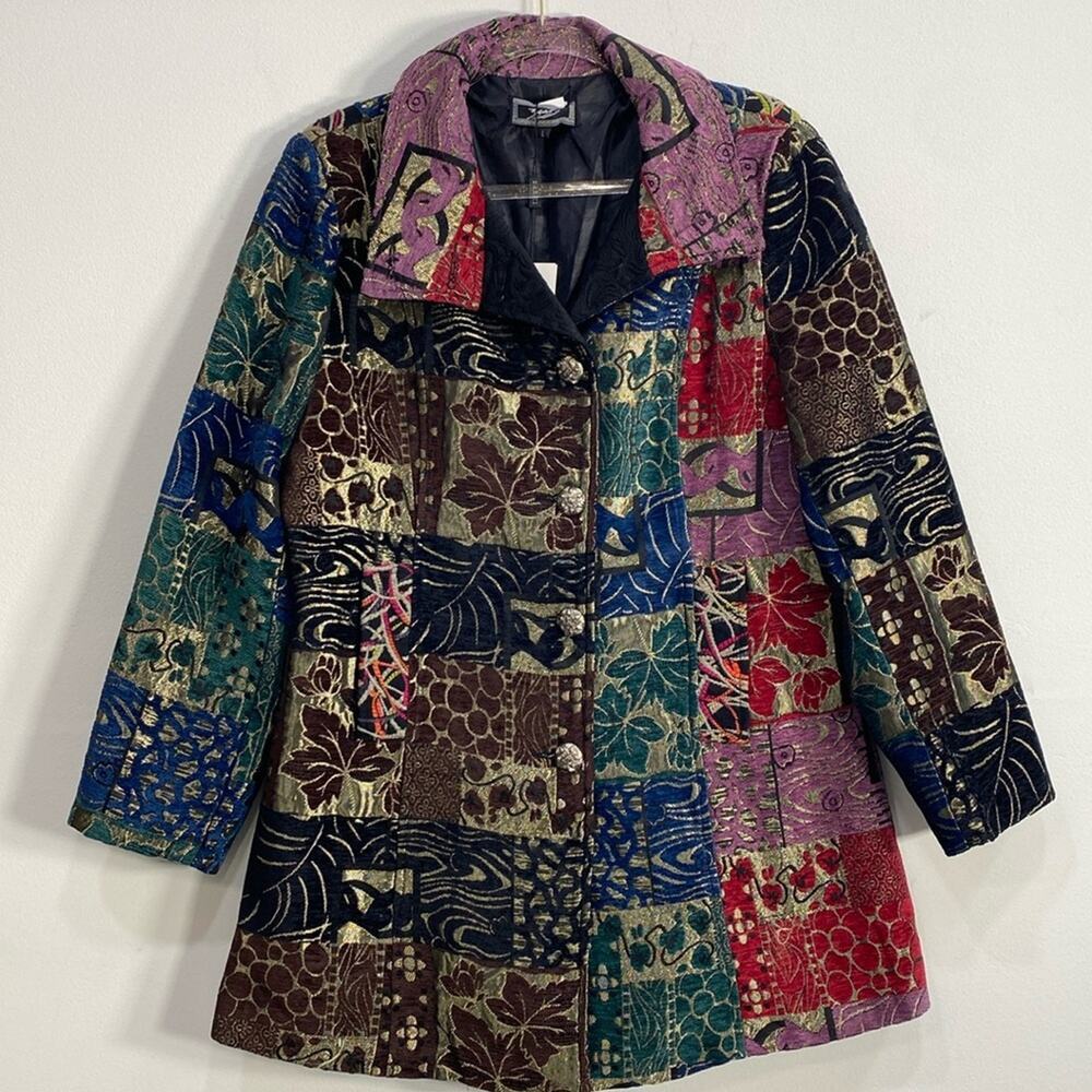 Vintage Patchwork Tapestry Coat Multi Colored Size Large NWT